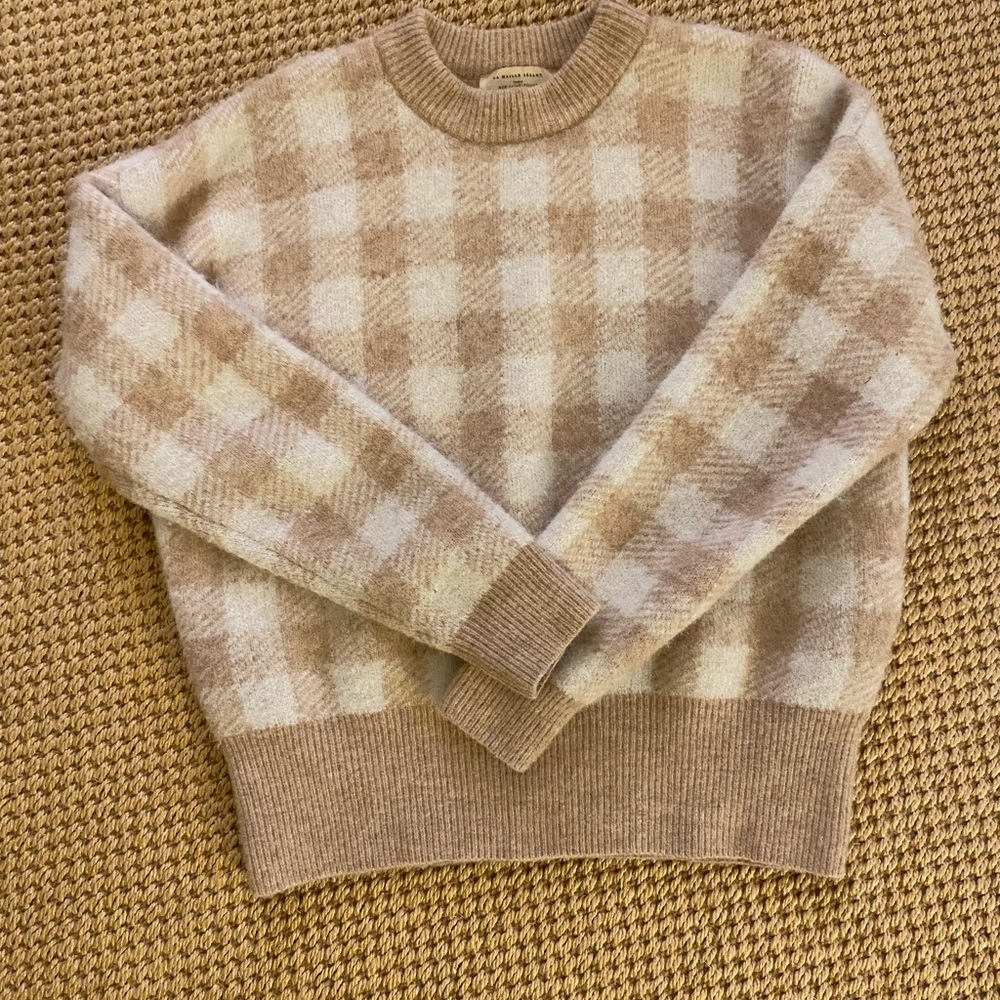 Sezane Becky Jumper in Beige Check Gingham Size XS
